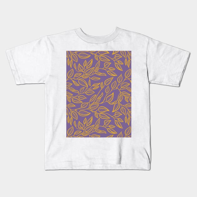 Minimalist Leaf Line Art Illustration as a Seamless Surface Pattern Design Kids T-Shirt by zarya_kiqo